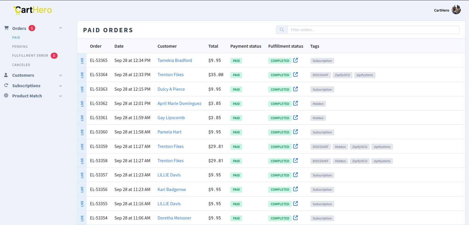 CartHero Dashboard